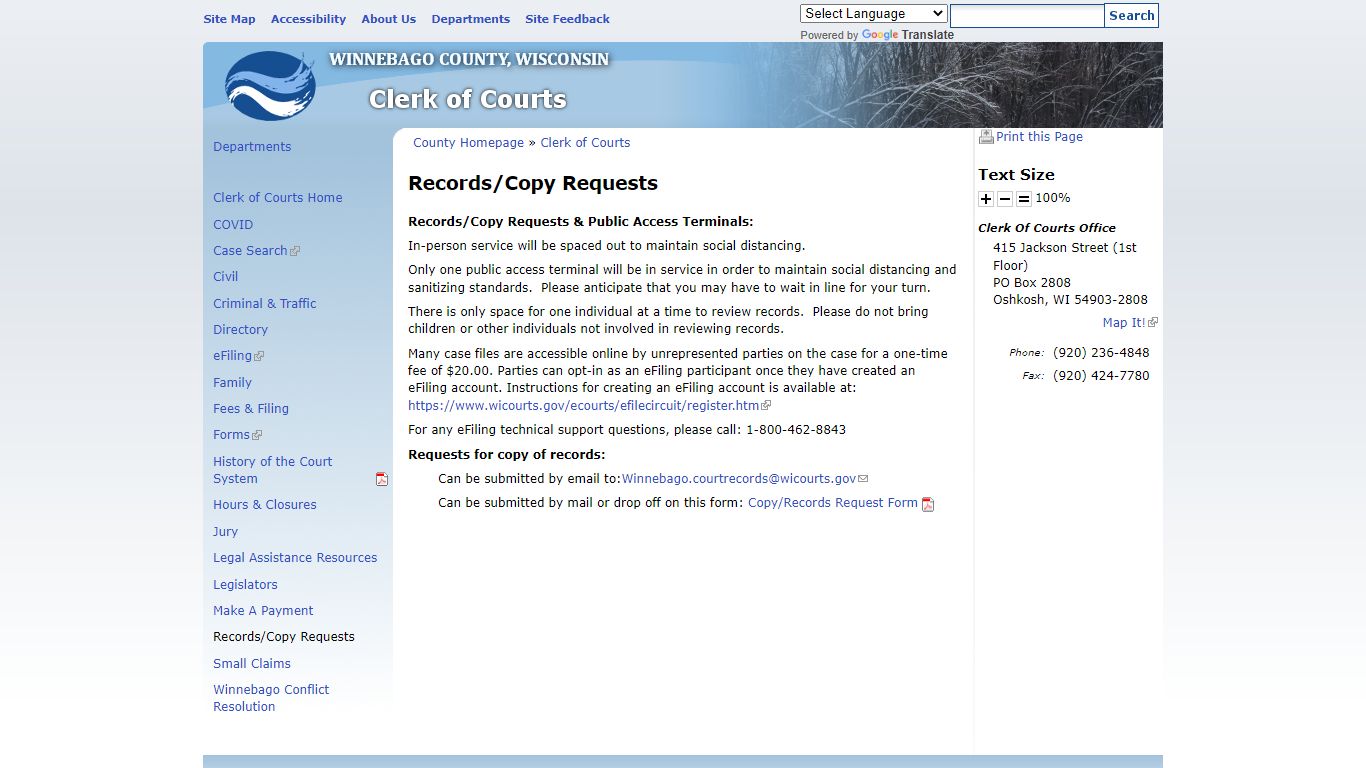 Records/Copy Requests | Winnebago County